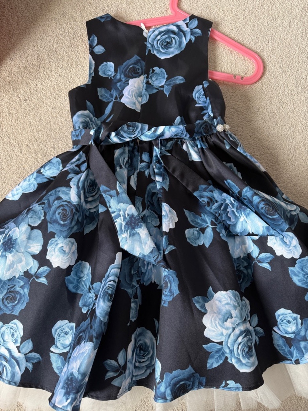 Floral Navy and Blue Girls' Party Dress - Picture 3 of 4